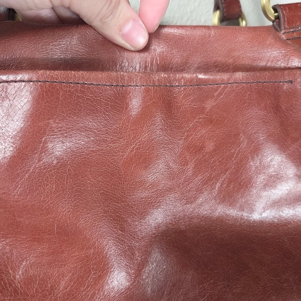 HOBO International Cognac Brown Leather Shoulder Bag Floral Lining Slouchy